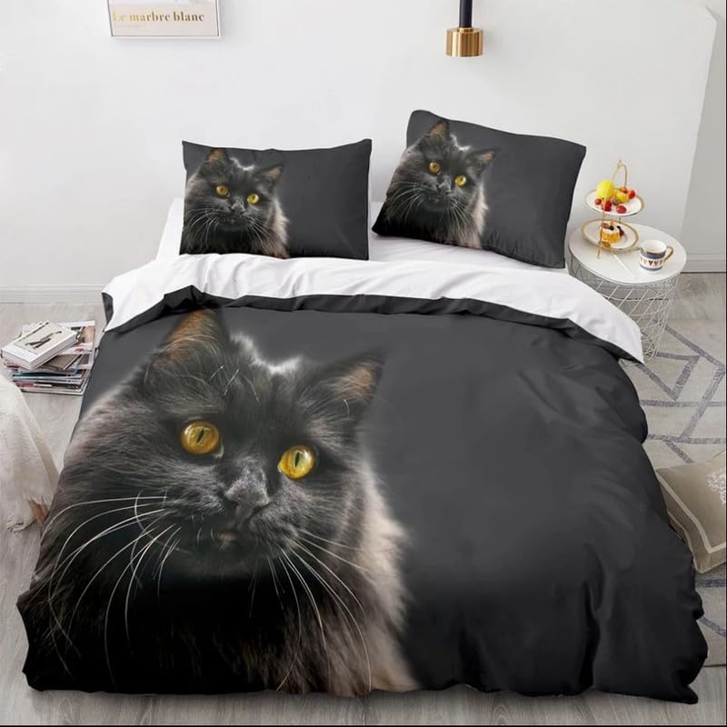Housse de couette 140x200 animal noir en microfibre 110g avec ses 2 taies d'oreiller