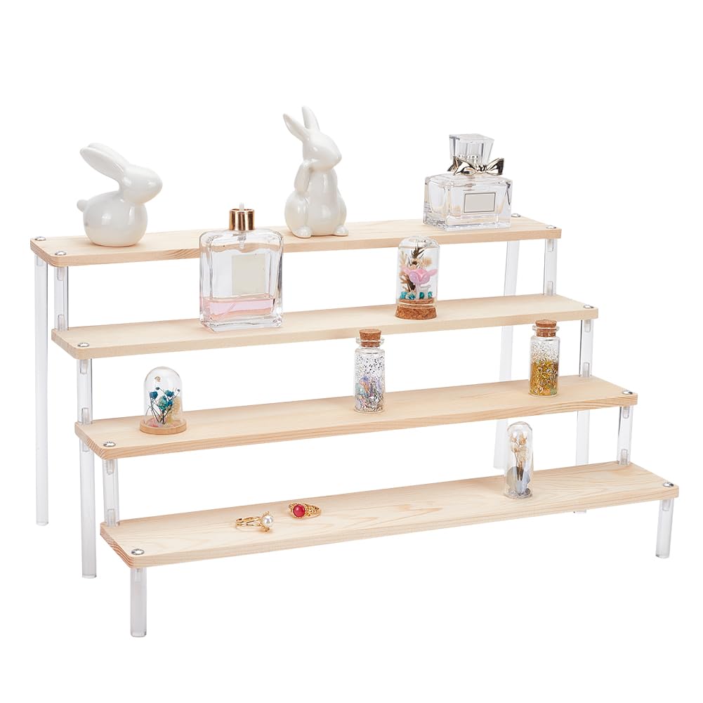 Présentoir en bois à 4 niveaux avec échelle en acrylique pour cupcakes, parfums, figurines d'action nize et mettre en valeur votre collection (48 x 28 x 21 cm)