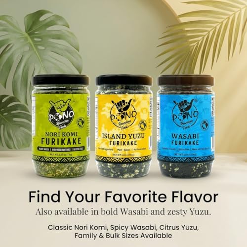 Pono Hawaiian Nori Komi Furikake Rice Seasoning Premium Ingredients - Gluten-Free and Non-GMO - Multi-Purpose Rice Topping &ndash; Free from Preservatives and Artificial Colors &ndash; Japanese Condiment - 2.5 oz