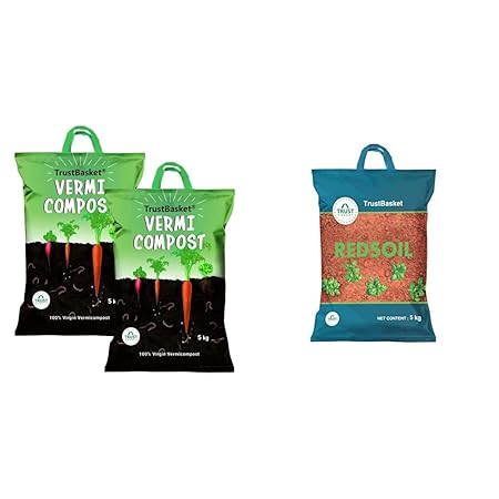 TrustBasket Organic Vermicompost Fertilizer Manure for Plants - 10 KG & Garden Red Soil - 5 Kg Combo