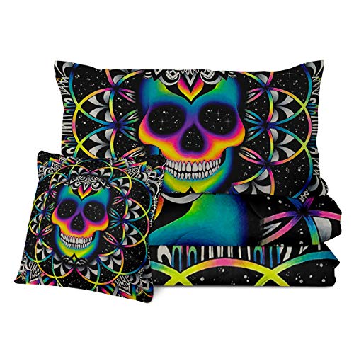 Chaos By Brizbazaar Skull Comforter Set Queen Size Neon Green And Black Skull Bedding With Comforter 4 Pieces Zombie Skull Bed Sets For Adults Teens (4 Piece) #TOP1