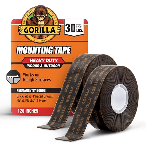 Image of Gorilla Heavy Duty Double Sided Mounting Tape, 1 inch x 120 inch (Pack of 2) Holds up to 30lbs, Industrial Strength Adhesive for Homework Stations, Classroom Setup & Student Projects, Indoor & Outdoor