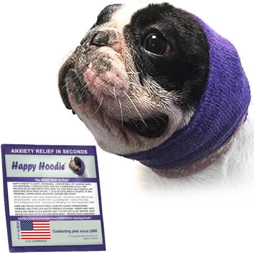 Image of Happy Hoodie The Original Dog & Cat Calming Band - American Brand - Anxiety Relief /Noise Protection-Grooming-Thunder-Fireworks (Small, Purple) - Since 2008
