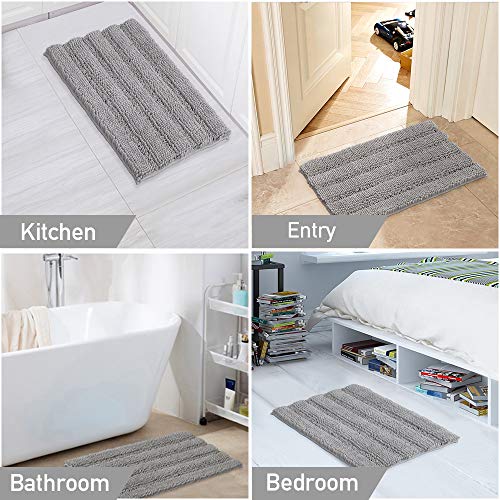 Image of Turquoize Chenille Bathroom Rugs Non Slip - Soft Plush Shaggy Bath Mats for Bathroom Floor Super Absorbent Washable Bath Mat Set, 32 inch x 20 inch Bath Rug + 20 inch x 20 inch Contour Shag Rug Set, Dove