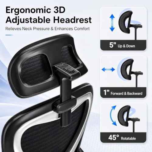 Image of Ergonomic Office Chair for Long Hours and Back Pain Relief, Space-Saving Design with Adjustable Lumbar Support, Flip-Up Arms, 3D Headrest, Tilt & Rock, 330 LBS, Black /Silver
