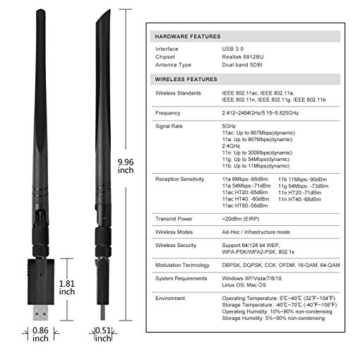 Usb Wifi Adapter – 1200M Wifi Dongle High Speed 802.11Ac 5Dbi Dual Band 2.4/5Ghz Wireless Network Adapter For Pc/Desktop/Tablet/Laptop, Compatible With Windows, Mac Os X #TOP4