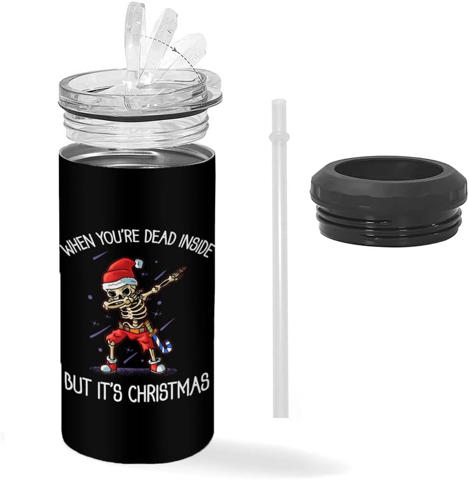 When You're Dead Inside but It's Christmas Insulated Slim Can Cooler - Skeleton Can Cooler - Sarcastic Insulated Slim Can Cooler