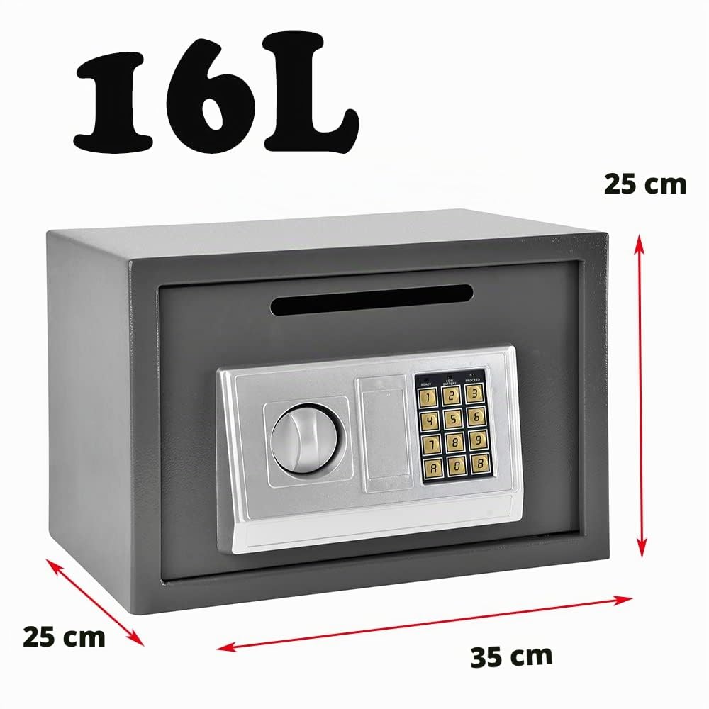 Coffre-fort ignifuge et étanche, armoire-coffre en acier à double sécurité de 16 L, coffre-fort d'hôtel antivol avec serrure à combinaison et 2 clés, 25T x 35L x 25H cm, Gris
