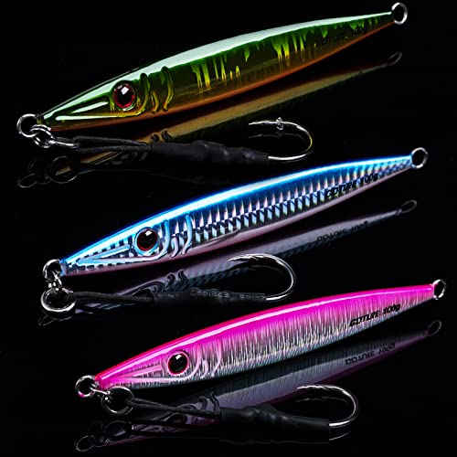 Goture Lead Vertical Fishing Jigs, Saltwater Fishing Lures For Offshore Fishing, 80G 150G 200G 250G Deep Sea Fast Jigging Lures W/Assist Hook For Tuna, Bluefish, Mackerel, Salmon(150G/5.3Oz) #TOP12