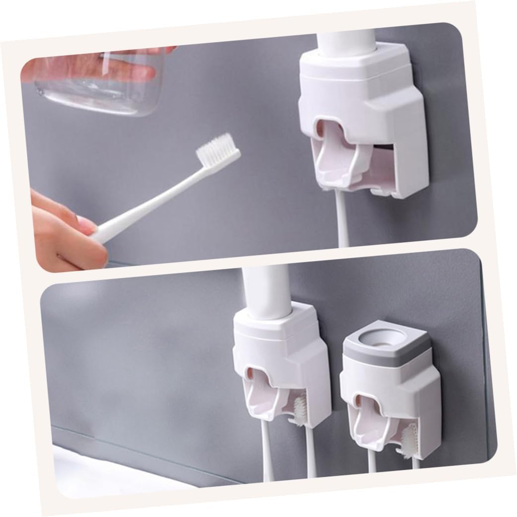 1pc Multipurpose Storage Stand Toothbrush Holder Wall-Mounted Automatic Toothpaste Dispenser Punch Design Space-Saving Bathroom Organizer Nordic White image 4