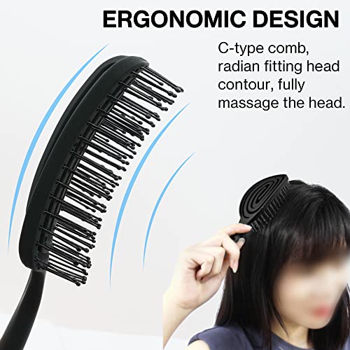 Foto von Elodyunhc Bio Haarbürste ohne Ziepen, Bürsten mit Spiralfeder für jeden Haartyp, Anti Frizz, Entwirrbürste für Locken & Lange Haare - Damen, Herren & Kinder (Schwarz）