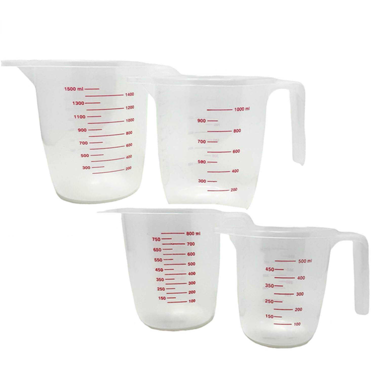 TsywareSet of 4 Clear Plastic Measuring Cups for kitchen, 1500mL, 1000mL, 800mL, 500mL Capacity, Stackable BPA Free Plastic Set with Spout