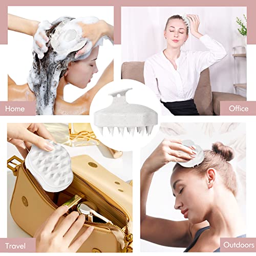 Urtheone Scalp Massager Shampoo Brush, Hair Scalp Scrubber Head Massager With Soft Silicone Bristles For Women Men Kids Pets Shower And Hair Growth(Beige) Includes 5 Pcs Hair Ties #TOP4