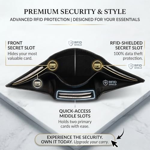 Image of ASAD Leather Slim Everyday Trifold Wallet with ID Window and Multiple Card Slots | Genuine Leather Double Stitched RFID Blocking Stylish | Gift for Him | Black