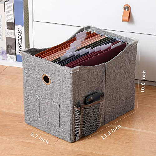 Shouldin Linen File Boxes 1-Pack With Metal Sliding Rail For Letter Size File Storage Box With Extra Pocket Storage Collapsible Hanging File Organizer Storage Filing Box File Organizer Bin (1, Grey) #TOP2