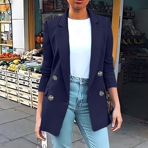 Blazers for Women Plus Size Lightweight Double Breasted Long Sleeve Suits Jackets Business Casual Work Blazer Pockets2