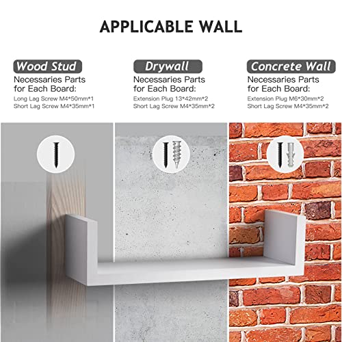 Amada Homefurnishing Floating Shelves Wall Mounted, Wall Shelf For Bedroom/Bathroom/Living Room/Kitchen, White Shelves 3 Sizes, U-Shaped - Amfs13-W #TOP6