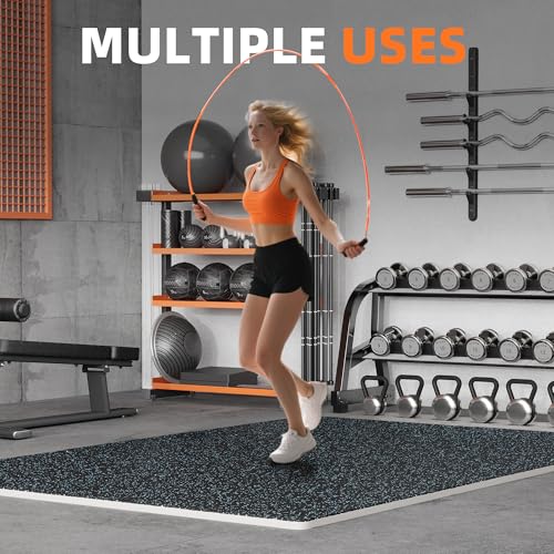 0.79\" Gym Flooring,6 Pcs 24 Sq Ft Rubber Top Floor Tiles for Home Gym High Density EVA Foam Gym Mat with Rubber Top Interlocking Exercise Equipment Matt for Garage/Fitness Room-Black+Blue
