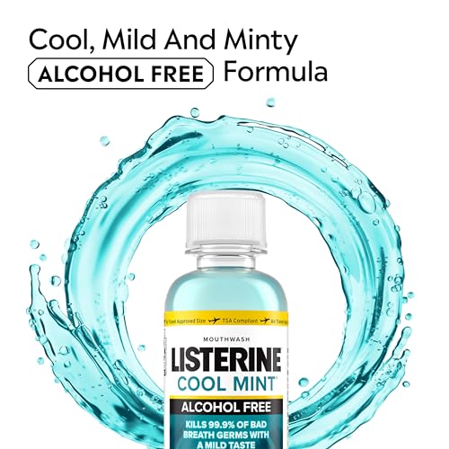 Image of Listerine Alcohol Free Mouthwash, Less Intense Alcohol-Free Oral Care Formula for Bad Breath, Cool Mint Flavor, 3.2 fl. oz (Pack of 2)