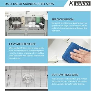 Kichae 33 Kitchen Sink Undermount 33 x 19 Undermount Sink Ledge Workstation Stainless Steel 16 Gauge Single Bowl Undermount Sink Round Corner Handmade Kitchen Sink with Cutting Board