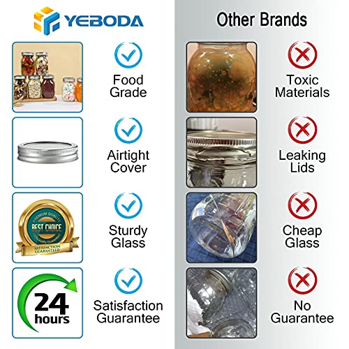 Yeboda 16 Oz Wide Mouth Mason Jars 12 Pack Glass Canning Jars With Airtight Lids And Bands For Preserving, Jam, Honey, Jelly, Wedding Favors, Sauces, Diy Magnetic Spice Jars, Salad, Yogurt #TOP5