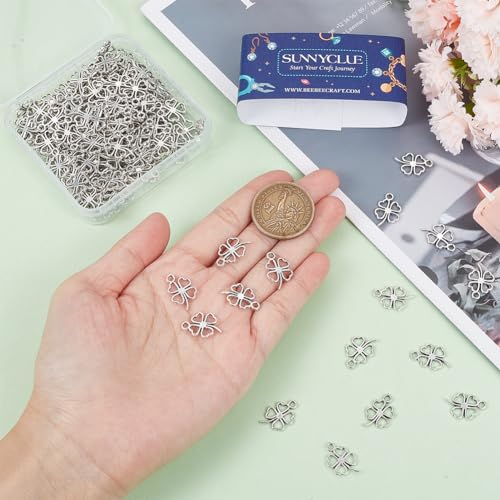 SUNNYCLUE 1 Box 150 Pieces Tibetan Style St. Patrick's Day Pendants Antique Silver Four Leaf Clover Hollow Double Sided 4 Leaves Irish Clover Leaves Lucky Charm - Image 3