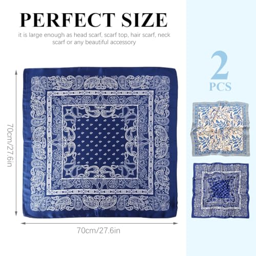 Image of SANNIDHI 2pcs Neck Head Scarf for Women Stylish Silk Hair Scarf Scarves with Vintage Prints for Sleeping, Hair Protection, and Multipurpose Styling (27.6x27.6n)
