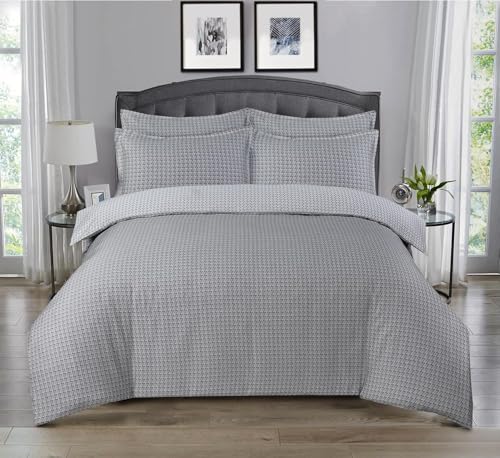 Majestic Giftware Madison Linen 4 Pcs 48" Twin Size Bedding Set (BL102-48T-2-4pcs) Cambridge - Gray 300 Thread Count Cotton Sateen | 1 Fitted Sheet, 1 Duvet, 2 Pillowcases | Soft & Luxurious