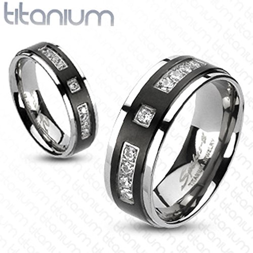 Marimor Jewelry His and Her Black Plated Stainless Steel Bridal Ring Set and Titanium Wedding Band3
