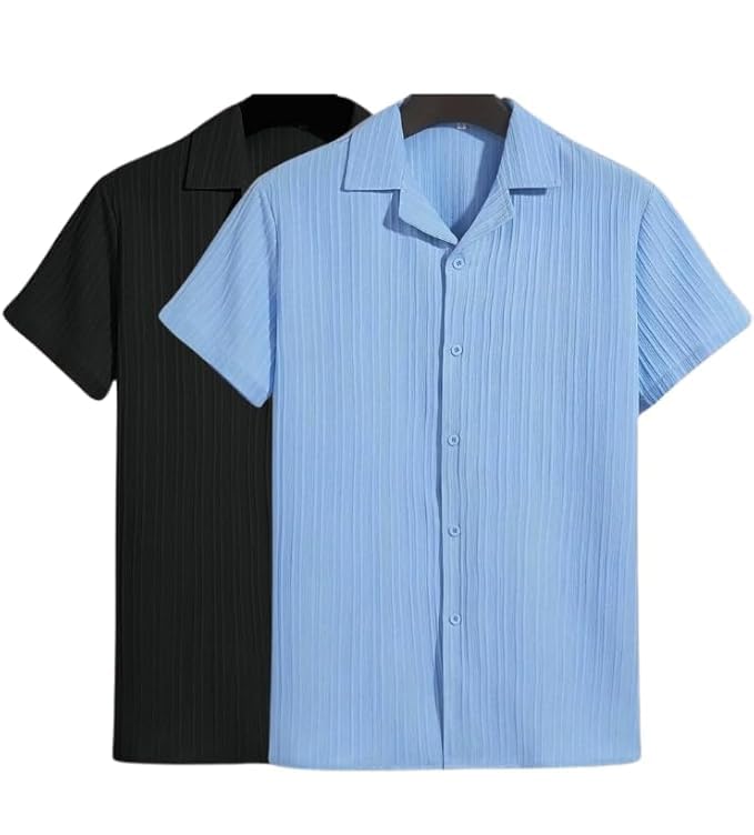 Image of Men's Textured Short Sleeve Button Down Shirt, Collared Pack of 2
