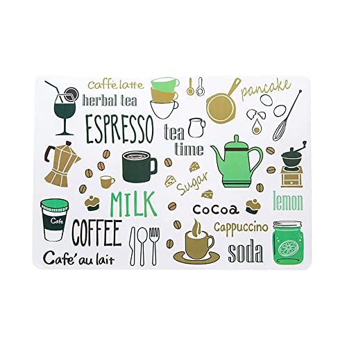 Image of YELONA Rectangular PVC Vinyl Non-Slip Insulation Heat-Resistant & Waterproof Stain Resistant Washable Placemat for Dining & Kitchen Table-(White & Dark Green,Set of 4)