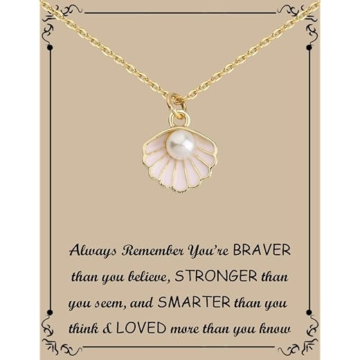 BNQL Seashell Pendant Necklace Beach Lover Gifts Scallop Enamel Blue Seashell Jewelry for Women Girls (pink seashell necklace)