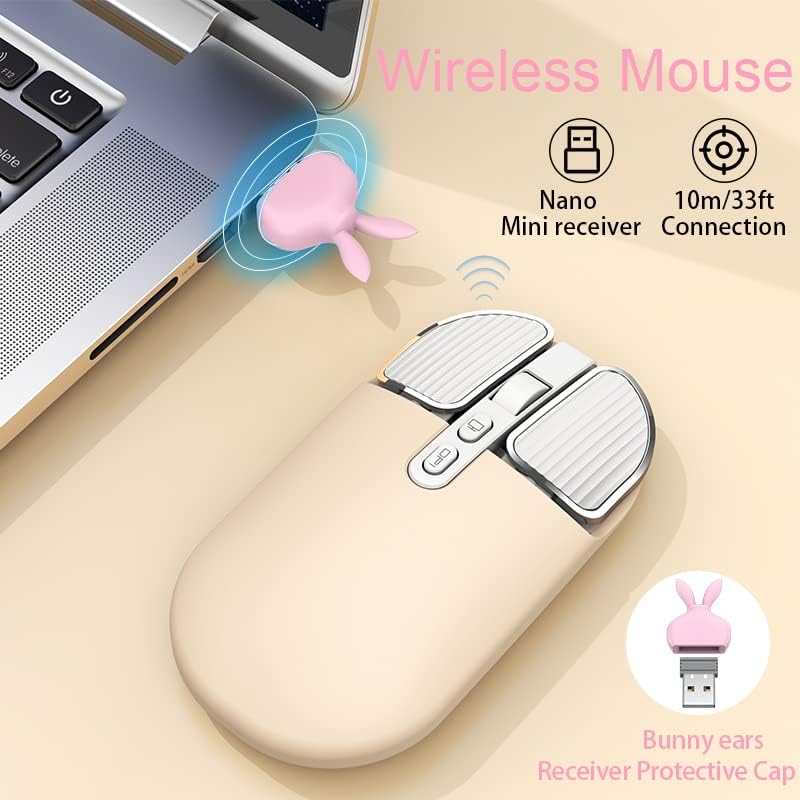Image of KINGSTER Wireless Bluetooth Rechargeable Mouse - Silent Click, Dual Mode (BT 5.2 + 2.4GHz), Adjustable DPI (800 /1200 /1600), Ergonomic Design - for Laptop, PC, Mac (White & Multi-Color) (Cream Color)