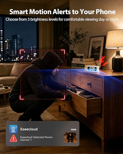 Image of 2K Clock Camera, 5G&2.4G WiFi Indoor Security Camera, Color Night Vision, Motion Detection with Alerts & Siren, 5200mAh Battery, Micro SD /Cloud Storage, Night Light