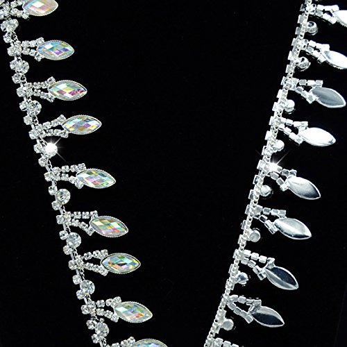 De.De. 1 Yard AB Resin Crystal Applique Rhinestone Bridal Trim Fashion Chain Fringe Embellishment Silver