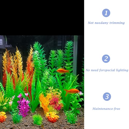 Image of 20Pcs Fish Tank Artificial Plastic Plants Decorations,Large Aquarium Decor Betta Goldfish Tank Accessories,Colorful Aquarium Plants,Various Sizes