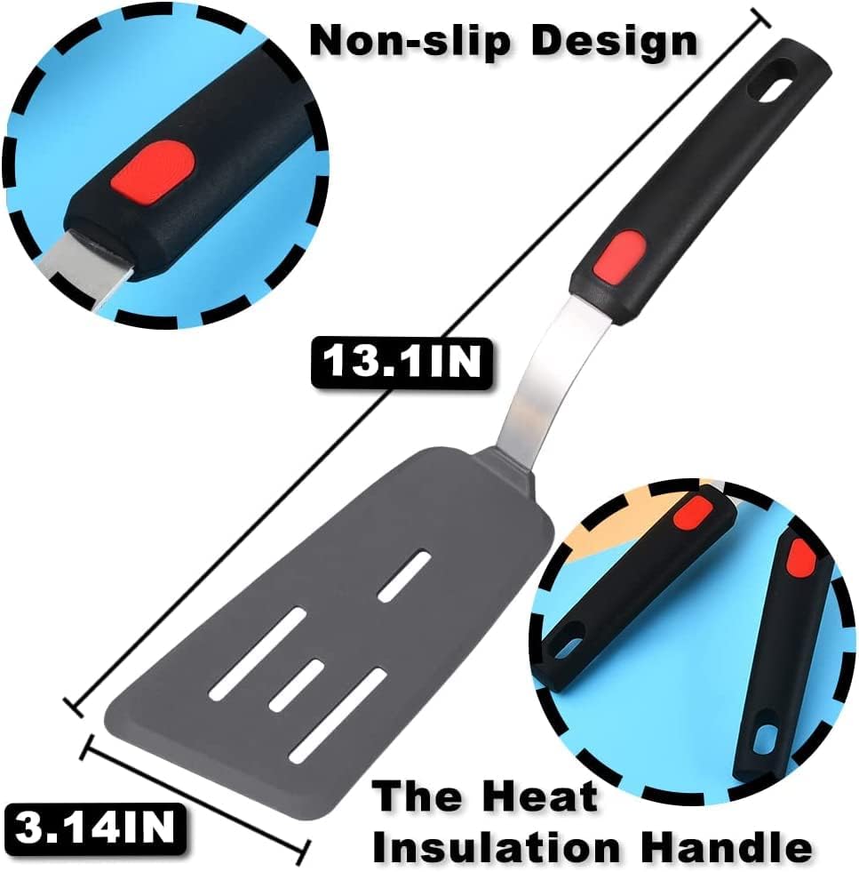 Image of Silicone Spatula Heat Resistant Flexible Rubber for Nonstick Cookware, Burger Pancake Spatula Turner Large Silicone Spatula for Cooking Kitchen Utensil (Black) (Pack of 1)