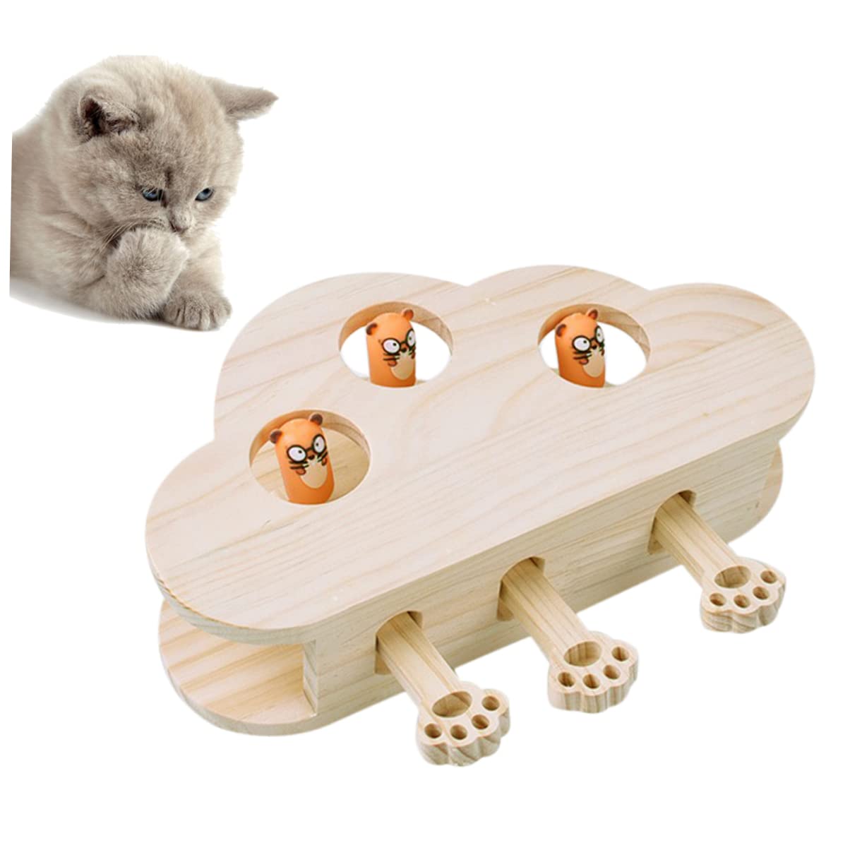 Juguetes Whack-Mole para Gatos Juguete De Madera Interactivo y Divertido Patrón Cloud Beat para Jugar Interiores
