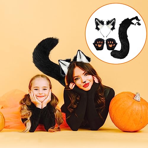 Faux Fur Fox Cat Ears Hair Headband Tail Gloves Set Fluffy Cat Fox Wolf Tail Ears Hair Clip Claw Gloves for Anime Fancy Dress Party Halloween Christmas Dress Up Carnival Role Play - Image 4