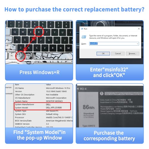 Image of 69KF2 86Wh Laptop Battery Replacement for Dell XPS 15 9500 9510 9520 Precision 5550 5560 5570 Alienware M15 R3 R4 R5 R6 R7 M17 R3 R4 G15 5510 5520 Inspiron 7510 7610 11.4V 7167mAh