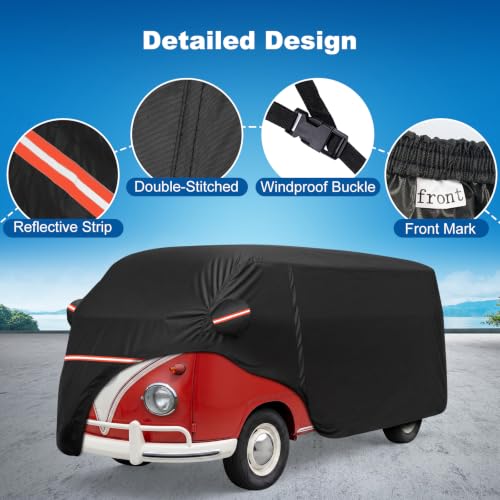 Image of QUNSUNUS Car Cover for VW Bus T1 T2 T3 1950-1992, Waterproof VW Bus Cover with Cotton Lining, All Weather VW Van Cover with Straps and Zipper for Wind, Sun, UV and Dust Protection