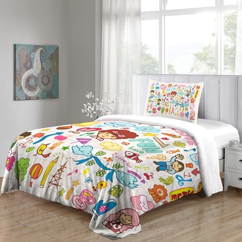 Housses de couettes imprimé grille microfibre finitions soignées
