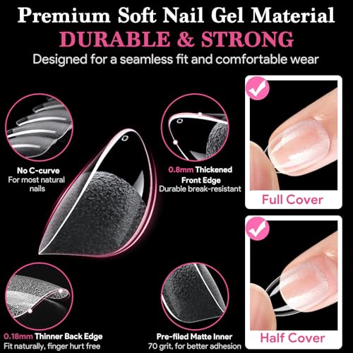 Image of Extra Short Almond Nail Tips, 510 Pcs Clear Half Matte, 15 Sizes