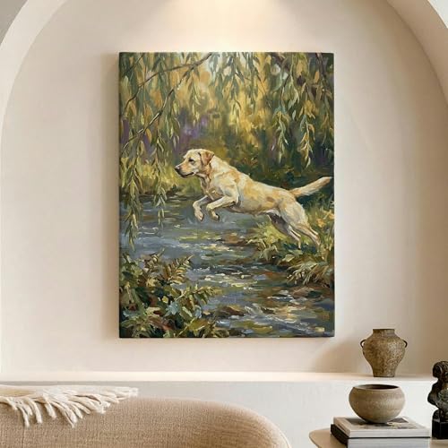 Toile murale abstraite nature printanière déco salon tableau chien de couleur