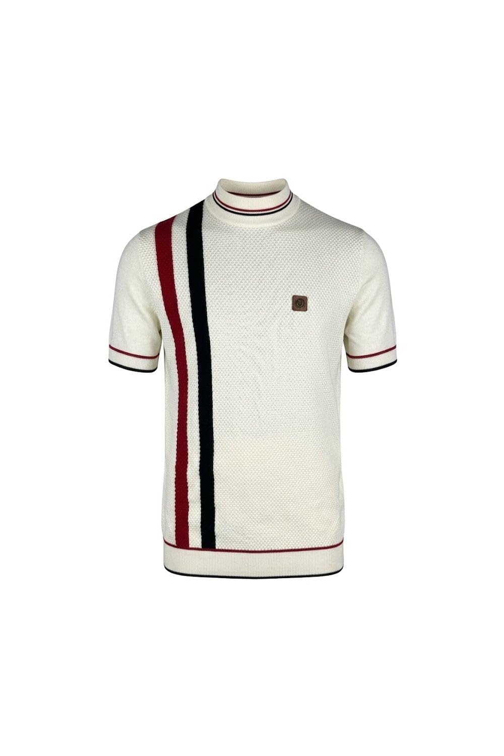 Trojan Men's Ecru Racing Stripe Fine-Gauge Turtleneck Pure Cotton T-Shirt - Tr/9064