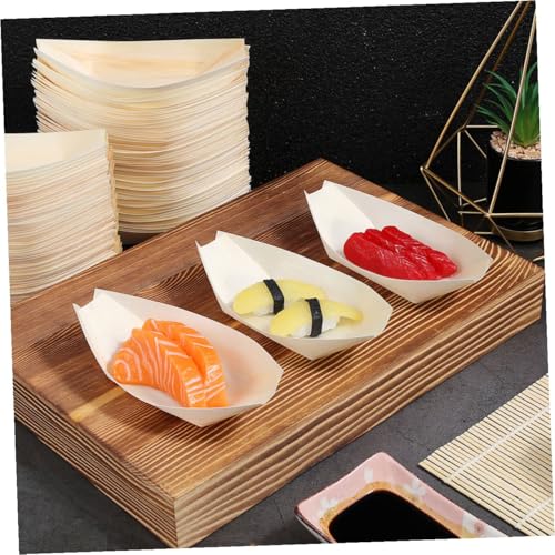 Bandejas para sushi en forma de barco de madera sintética miniatura 7