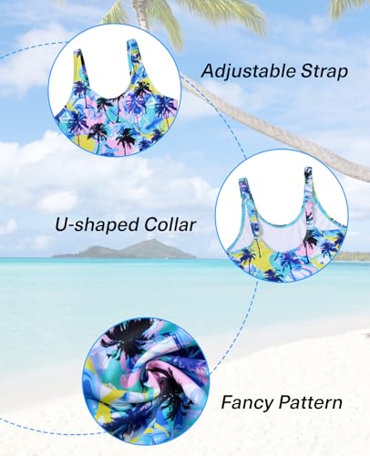 Image of Yousie Girls Swimsuit One Piece Tropical Kids Bathing Suit Swimwear Adjustable Swim Dress 5-9 Years