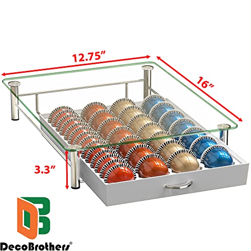 Image of Deco Brothers Tempered Glass Vertuo Pod Holder, Fits 28 Large /56 Small Pods | Compatible with Nespresso Capsule, White
