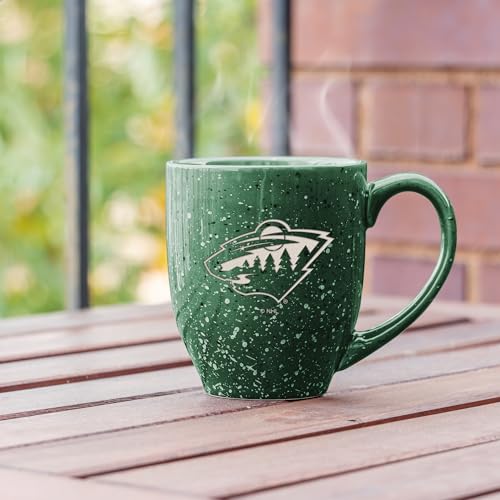 Image of Rico Industries NHL Hockey Minnesota Wild Green Personalized 16 oz Team Color Laser Engraved Speckled Ceramic Coffee Mug