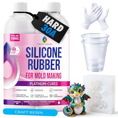 CRAFT RESIN 1000g Silicone Mold Making Kit Shore 30A Hardness Clear Liquid Silicone Rubber for Resin Casting Soap & Candle Molding - Non-Toxic & Highly Flexible 1:1 Mix Ratio Silicon